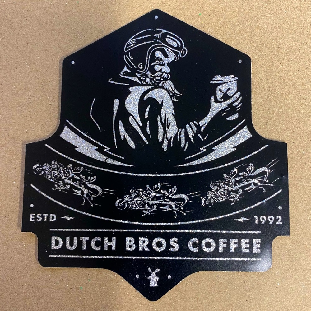 Dutch Bros Christmas Santa Coffee‎ Sticker. Black and Silver.
